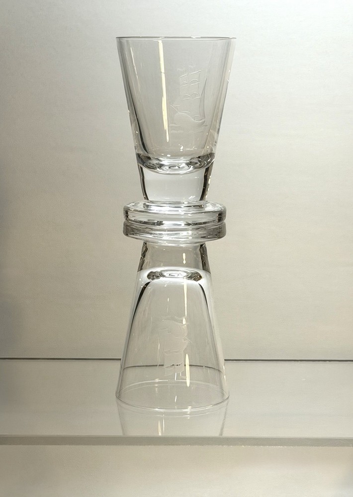 🌿2 Orrefors Shot Glasses Etched Ship, Signed & Numbered 3” Tall HTF