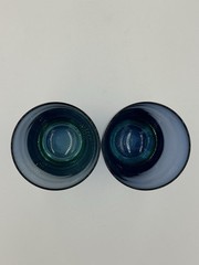 Block Festival Blue Green Highball Blown Glasses Set of 2 Discontinued