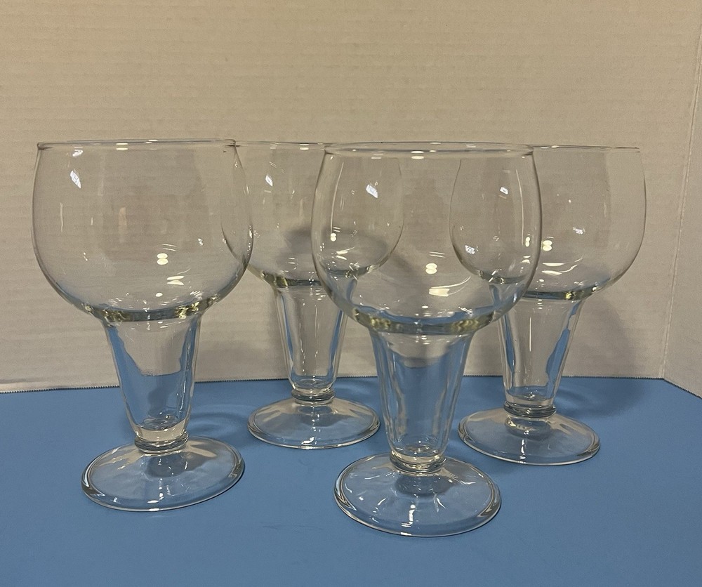 Mid-Century Anchor Hocking Set of 4 Clear Glass Hollow Stem Beer Barware 6.75”H