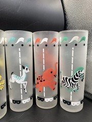 8 Pc Libbey Frosted Carousel Circus Animals Tom Collins highball glasses