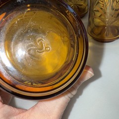 Vintage Libbey Gold Bounty (Wheat and Ribbon) Amber Drinking Glasses 5″ Lot Of 4