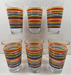 6 Royal Norfolk Mambo 14 Oz Tumbler Set Libbey Multicolor Striped Fiesta Fun Lot