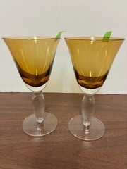 Southern Living Arlington Amber Water Wine Glasses Goblets Handblown 7.75 10 Oz