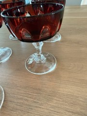 Champagne/Tall Sherbet Gothic Cristal D’Arques Red Cut to Clear SET of 5