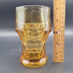 Anchor Hocking Georgian Glass Paneled Tumbler Amber Gold 5″