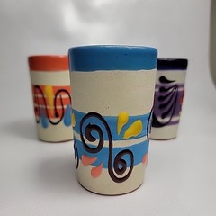 4 Talavera Mexican Pottery Big Double Shot Glasses Party Time 2oz