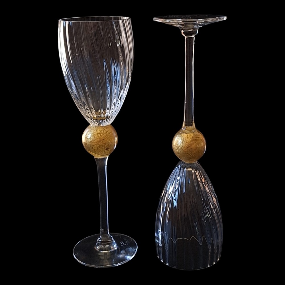 UNION STREET GLASS MANHATTAN GOLD Bordeaux Wine Glass Goblet Signed 9 .5″