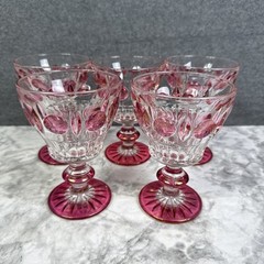 1950 Rainbow Art Company Classique Cranberry Flash Wine Goblet 5.5″ Set (5) Ruby