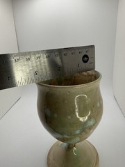 Studio Pottery Goblet Signed Sally T Drip Glaze Chalice Cup Handmade Art Pottery