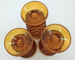 Vintage Set of 3 Indiana Glass Whitehall Cubist 6″ Tall Footed Glasses Amber