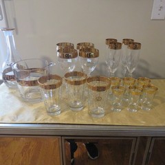 Vintage SC line 19 pc set wine ice bucket decanter gold-rimmed Greek key pattern