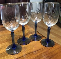 4 Lenox Crystal Cobalt Blue Stem Swag Drape Gold Rim Wine Glasses