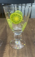 Vtg Set of 4 Glasses Citrus Slices & Polka Dots Lemon Lime Orange Grapefruit 7”H