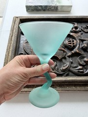 Frosted Blue Twist Stem Martini Glasses Set of 2 Two-Piece Glass