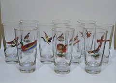 Vintage Game Bird 10 GameBird Highball Glasses 3D Gold Rims Hunting Lodge Decor