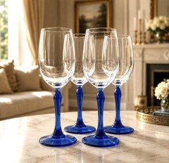 Vintage Lenox Cobalt Blue Art Deco Swag Drape Wine Glasses Gold Rim Set of 4
