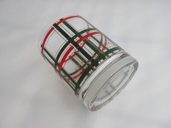 Georges Briard Rocks Glass Double Old Fashioned Red Green Gold Plaid 12oz Xmas