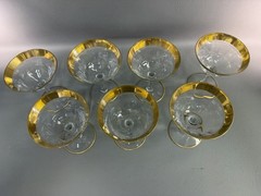 7 Tiffin Franciscan Rambler Rose 4 1/2 x 3 Stems Gold Rim Optic Sherbet Wine ?