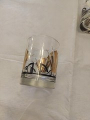Vintage Low Ball Rock Glasses Gold Shell Black Stripe Art Deco
