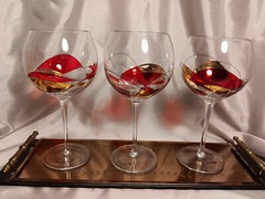 3 Monarch Crystal «Le Fleur» Stained Glass Style Balloon Wine Glasses Goblets