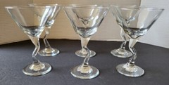 Libbey Bent Z Zig Zag Stem Martini Glasses Set of 6 Clear Barware Vintage 1980s