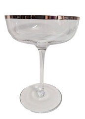 Set of 2 Crystal Clear Glass Silver Rim Wine Glasses