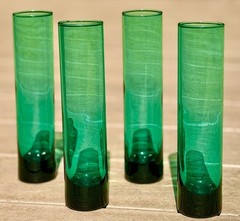 4 Italian Hand Blown Emerald Green Art Glasses Modernist Architectural Design
