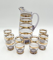 Vintage Macbeth Evans Sovereign Lavender Lilac Gold Pitcher & 6 Tumbler Set