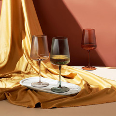 Ripple Colored Wine Glasses Set – 6 Vintage Ribbed Crystal 19 Oz Flutes