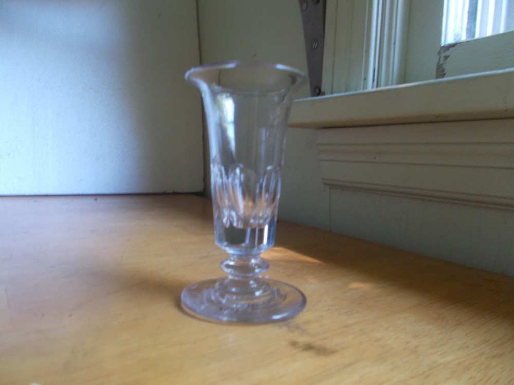 1840 CUT FLUTED WINE OR JELLY GLASS WITH FLARED RIM GROUND PONTIL BOTTOM