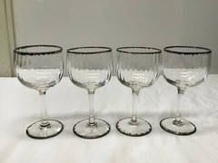 4 Stemmed Sherry or Wine Glasses with a Black Drip Rim and Foot Edge