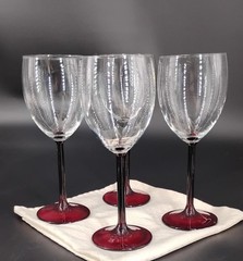 Vintage Cristal d’ Arques Black Cherry Red Stem and Base Wine Glass -Set of Four