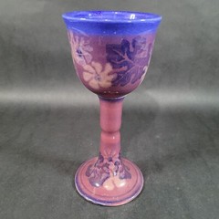 Studio Pottery Ceramic Goblet Purple Floral Artist Signed 8.5″