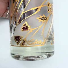 1 Vintage MCM Culver 22k Cranberry Gold Gillt Chrysanthemum Highball Glass Signd