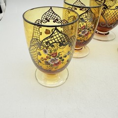 Beautiful Vintage Set of 4 Floral Wine Glasses And Decanter, Boho In Style