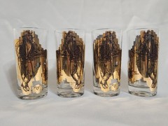 Rare MCM Charles Russell Cowboy Western 24K Gold Cocktail Highball Glass EUC
