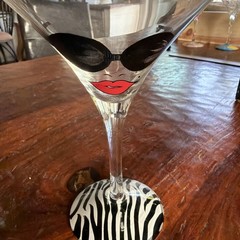 💋 Lolita Santa Barbara Hand Painted Love My Martini Almost Famous Zebra Glass💋