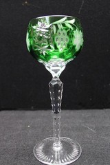 Ajka Marsala Crystal Emerald Green Cut to Clear Crystal Goblet {537} 8.1.25