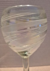2 handblown art glass wine glasses iridescent white swirls