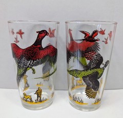 2 Vintage 10 Oz  Tumbler Highball Glass Hazel Atlas Pheasant Game Bird Hunting