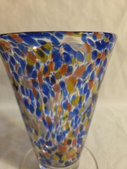 Pair 1 Source Inc Hand Blown Confetti Art Glass Goblets Tumblers Blue Orange…