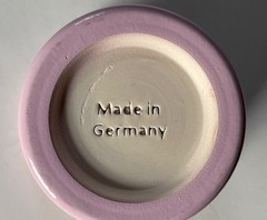 Made in Germany. Unusual color: icy pink 4” ceramic tumbler, pen holder, planter