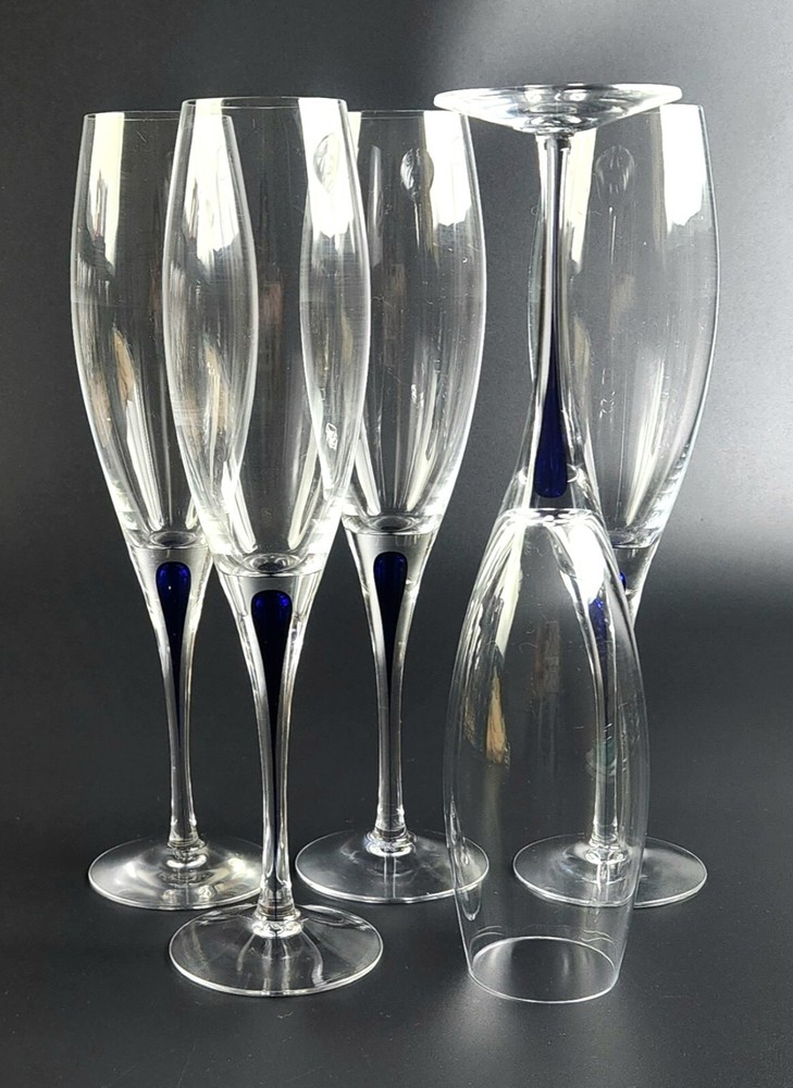 Vintage – 5- Featured in Sex & City -Fluted Champagne Intermezzo Blue-ORREFORS