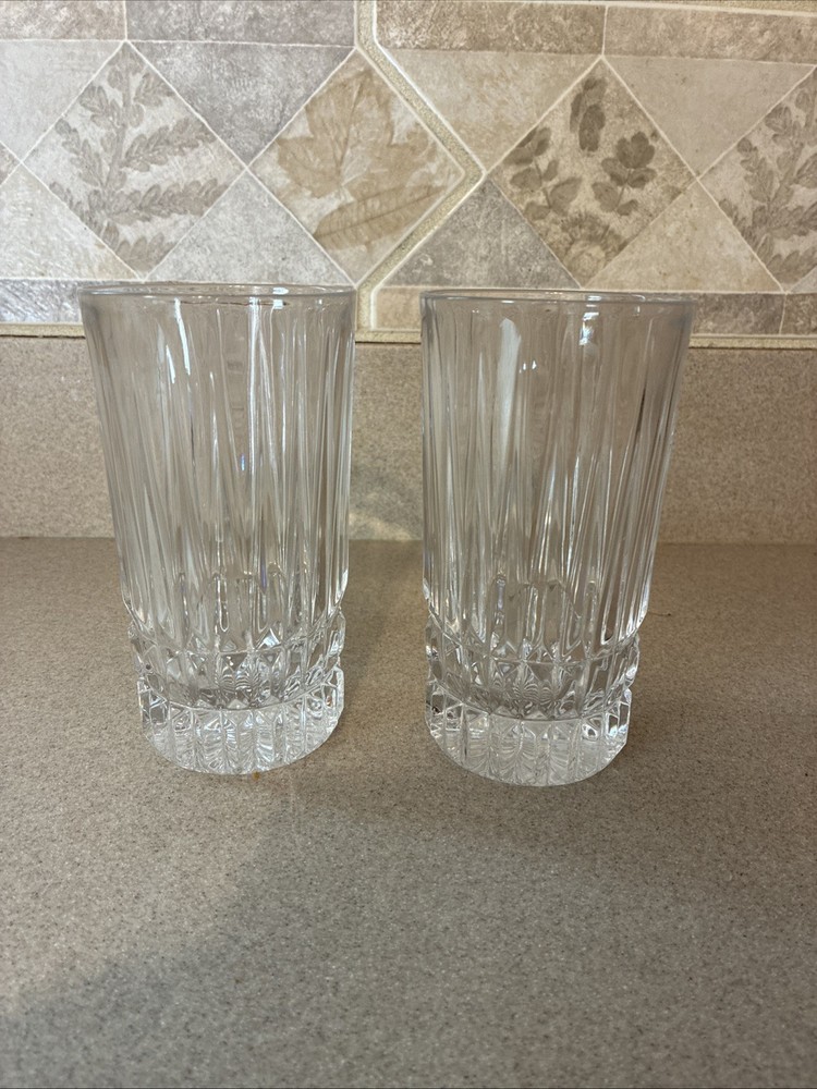 Vintage Fostoria Heritage clear crystal highball tumblers, set of 2