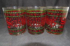 3 HOUZE Season’s Greetings Stained Glass 8oz Whiskey Glasses