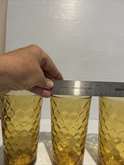 3 Anchor Hocking Honeycomb Tumblers 16oz Amber Honey Gold Glasses Vintage MINT