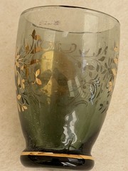 Vtg Venetian Green Decanter 6 Cordial Glasses 24K Gold trim Hand painted Flowers
