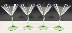 4 Libbey Courbe Martini Glasses Set Zig Zag Wavy Green Stemware Bar Drinking Lot