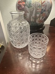 Victorian Trading Buttons & Bows Cut Glass Bedside Decanter Water Carafe Glass