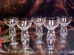 5 FAB Crystal Glass Shot Cordial Glasses HUGE BUBBLE Base Littala, FINLAND TAPIA